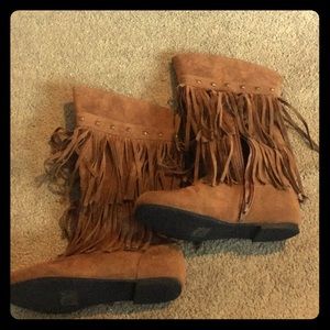 Tan fringe boots